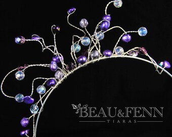 Sale - Pretty purple n crystal brides or bridemaids headband tiara headdress glass crystal n pearl