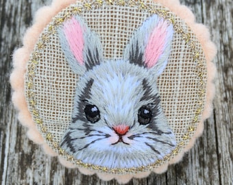 Cute embroidered bunny brooch, Rabbit Pin, White Rabbit Brooch, Rabbit-lover gift, Party favour gifts