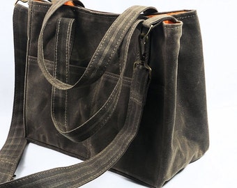 Waxed Canvas City Tote, Crossbody Messenger Purse, Shoulder Strap Bag, Vegan Leather by WhiteCross Designs; MGX TOTE ships from USA
