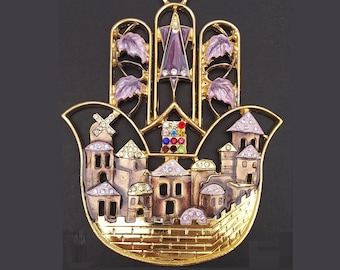 Hamsa wall hanging , decorated with enamel