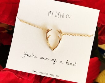 Antler Necklace, gold Antler Necklace, silver antler necklace, deer necklace, gold deer necklace, reindeer necklace, meaningful gifts
