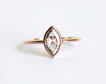 Rose Gold Diamond Engagement Ring, Champagne Diamond Ring, Rose Cut Diamond Ring, 14k Solid gold