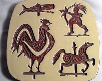Vintage 1956 Friley and Fishtick Early American Weather Vanes Trivet EXC Collectible Condition Kilnform Inc Outstanding Craftmanship