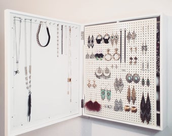 White - Wall Mounted Jewelry Organizer Mirror Frame (NOT Picture Frame)
