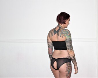 Custom Semisheer Black Ouvert Open Back Panties Underwear /Any Size /Made to Measure