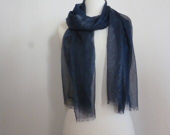 Navy blue silk chiffon scarf