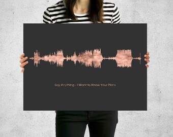 Soundwave art print - rose gold decor - music gifts - song lyrics - music lyrics print - gift for music lover - first dance print