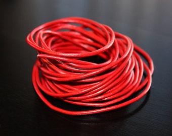 5 yards red 2 mm leather cord, 15 feet, great for wrap bracelets