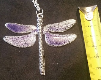 Purple Dragonfly Necklace - Large Dragonfly Pendant - Long Dragonfly Pendant Necklace