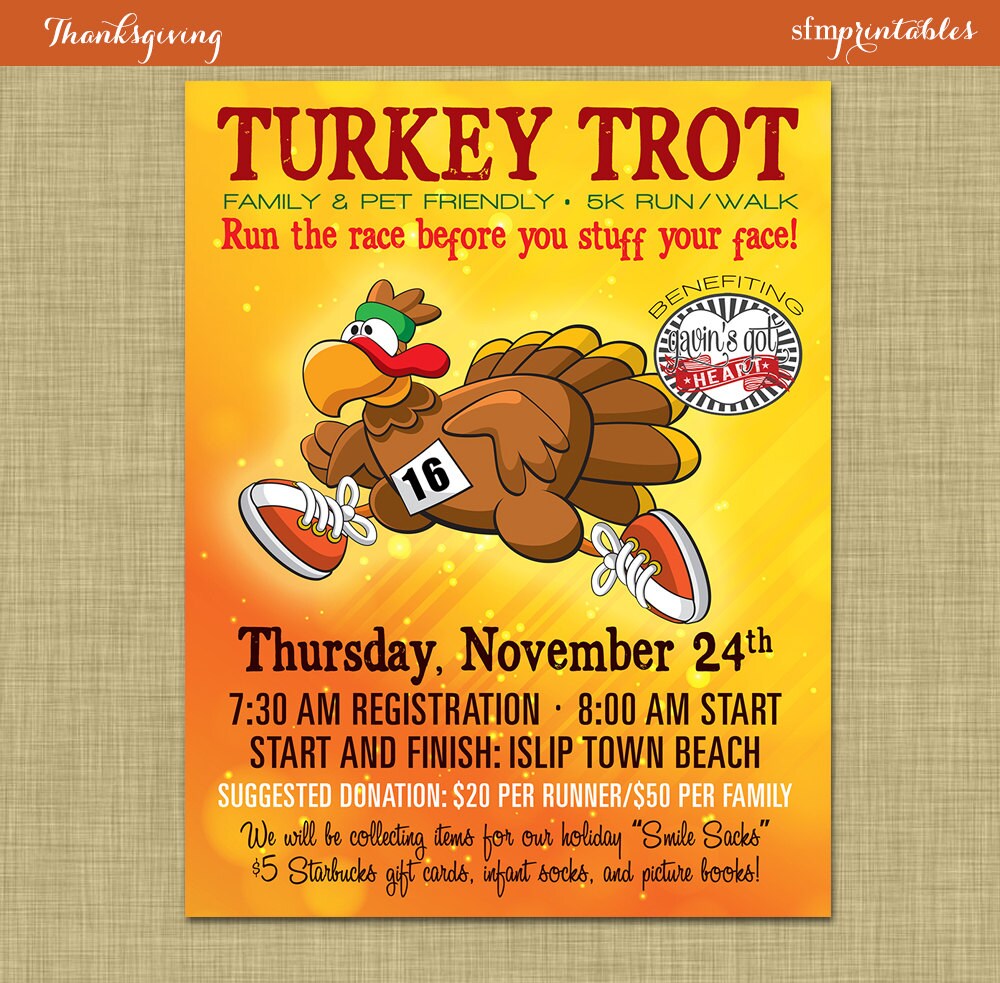 turkey trot 5k 10k marathon race poster thanksgiving walk 5k run flyers