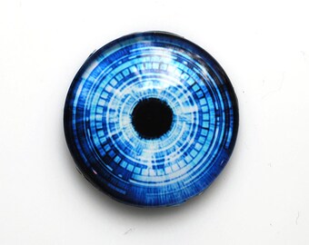 25mm handmade glass eye cabochon - blue cyber / futuristic eye - standard profile