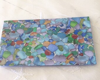 Seaglass CHECKBOOK COVER sea glass vinyl protector Custom Handmade Personalized gift for mermaids ocean beach lovers