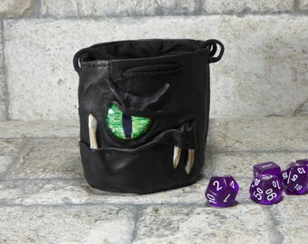 Dice Bag Marble Bag Fairy Pouch With Monster Face RPG LARP Drawstring Bag Rune Bag Magic The Gathering Gamer Gift Black Leather 828