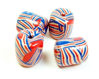 NOW ON SALE Handmade Polymer Clay Coral, Blue and Cream Beads