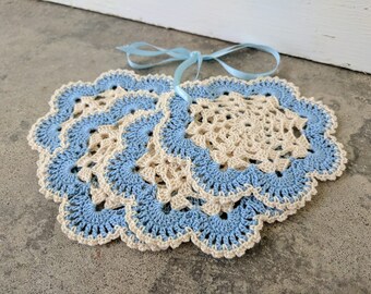 Doily Coasters in Blue and Cream
