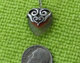 1950 Sterling Silver .925 Heart Pendant with Heart Stone