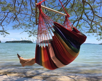 Large Brazilian Hammock Chair - Quality Cotton Weave for Superior Comfort - Vivacious Colors Enhance Home Décor - Use Outdoors or Indoors