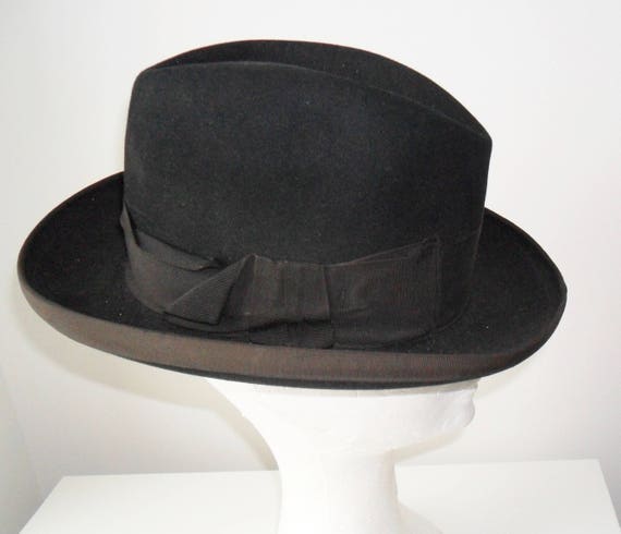 1950s Black Homburg Hat Dunn & Co Men/Women small