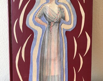 Echoes - an ephemera collage, layered on an old book - 756