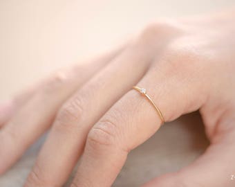 SWEDEN white dainty ring in 14k gold filled and white Zircon stone