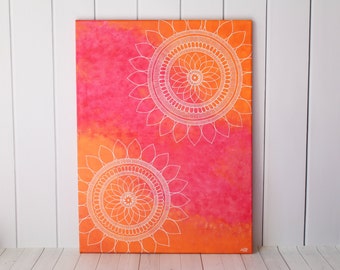 Original Mandala Canvas Art - Mother's Day Gift - Sunflower Mandala Painting - Housewarming Gift for Her - Sunflower Art - Modern Home Decor