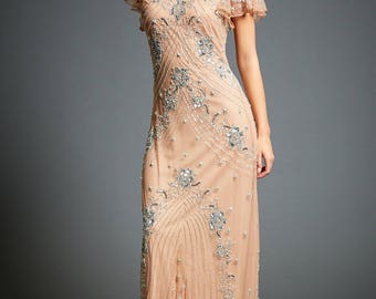 Lucy Embellished Flapper Dress, 1920s Great Gatsby Inspired, Floral Bridesmaid, Roaring 20s, Wedding Guest Dress, Evening Ball Gown, S-XXXL