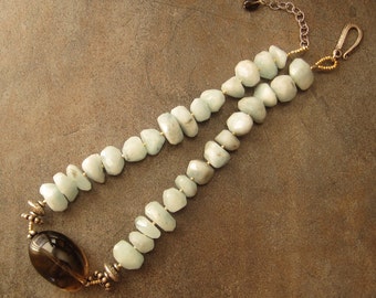 Aquamarine and Smoky quartz Chunky Necklace