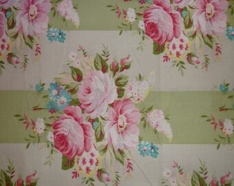 Shabby Chic Tanya Whelan Sunshine Roses, Picnic Bouquet in Green Fabric by the Yard
