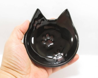 Cat dish, ring bowl, spoon rest, jewelry holder, tea light holder, tea bag rest, ceramic dish, black cat dish, key holder, cat lovers gift