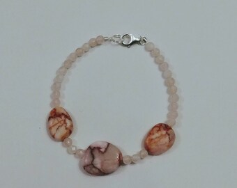 Pink Matrix Jasper and Rose Quartz Bracelet