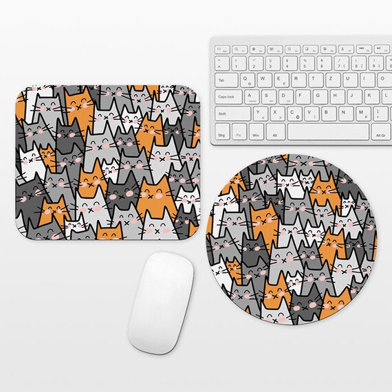 Cat Mouse Pad Cat Mousepad, Orange Gray Mouse Pad Cute Mouse Mat, Circle Round Rectangular, Desk Decor Office Desk Accessories for Women Men