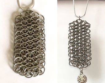 Stainless Steel Dragonscale Chainmaille Pendant with Shambala Dangle