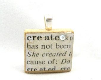 Create - vintage dictionary Scrabble tile pendant with Swarovski crystal