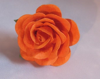 Paper Rose Flower Lapel Pin - Orange - Everyday / Weddings / Proms