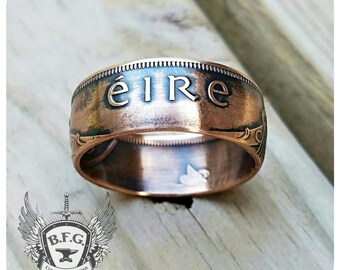 Irish Copper Coin Ring - 1d Ireland Copper Coin