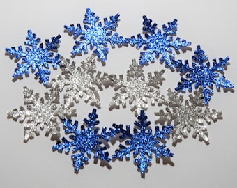 50 Silver and Blue Glitter Snowflakes,Confetti,Embellishment,Wedding,Winter Onederland,Baby Shower