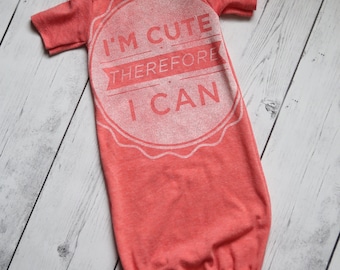 Preemie to Newborn gown, Newborn sack. I'm cute baby outfit. Size preemie to Newborn. Upcycled.