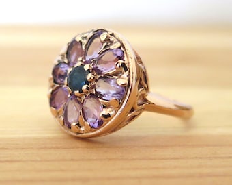 Sapphire Ring, Sapphire Vintage Ring, Amethyst Vintage Ring, Rose Gold Ring, Vintage Gold Ring, 14k Real Gold Ring, Flower Mandala Ring