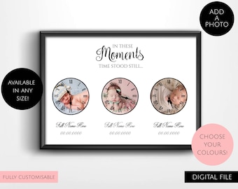 Digital Download Personalised, Customisable In These Moments Time Stood Still Typography Wall Art Prints - Clock, Memories, Photo Collage