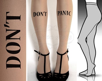 new: S/M Don't Panic tattoo tights / stockings/ full length / pantyhose / nylons LIGHT Mocha