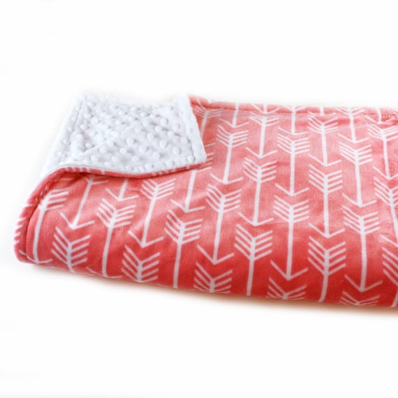Minky Adult Blanket Personalized Blanket - Arrow Coral Minky Throw Blanket - Coral Arrow Blanket Coral Blanket / Gift for her / Arrow Throw