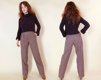 70s Houndstooth Straight Leg Trousers High Waisted Vintage Pants Long Retro Wool Menswear Hippie Boho Mens Mom Professor Teacher Disco