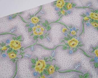 Vintage Cotton Fabric-1940's-Yellow-Flowers