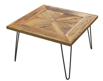 ET2828, Coffee Table, Reclaimed Elm Wood, Square Top, with hairpin legs
