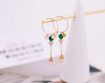 Crystal pearl Chalcedony Earrings on 14k Gold-filled