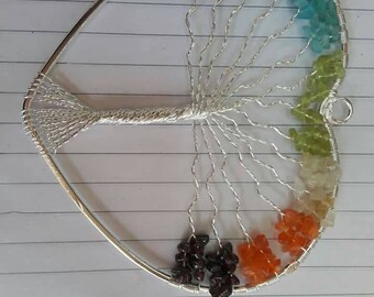 Tree of pai pendent 7chakra chips Heart shaip