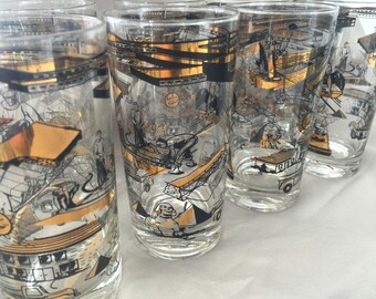Vintage Barware "Construction" Tumblers set of 8