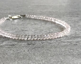 Delicate Gemstone Bracelet | Faceted Rose Quartz Jewelry | Gift for Girlfriend, Wife | Pink Bead Bracelet | Gold or Silver Clasp