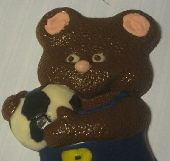 Solid chocolate teddy bear soccer player candy or cake topper