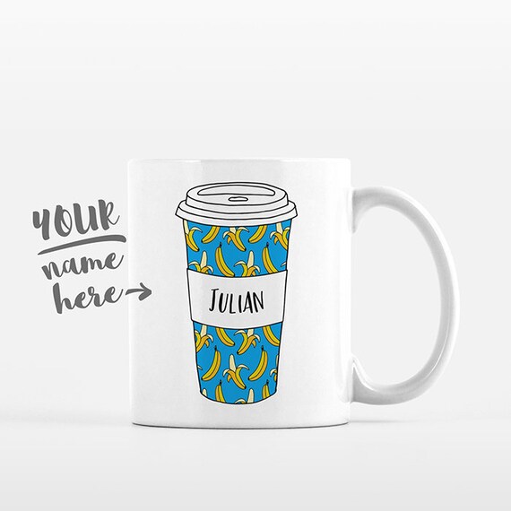 Banana Coffee Mug Pattern Tumbler Cup Drawing Personalized Mug Custom Coffee Cup Name Mug Personalized Gift for Kids Boys Gift for Boyfriend